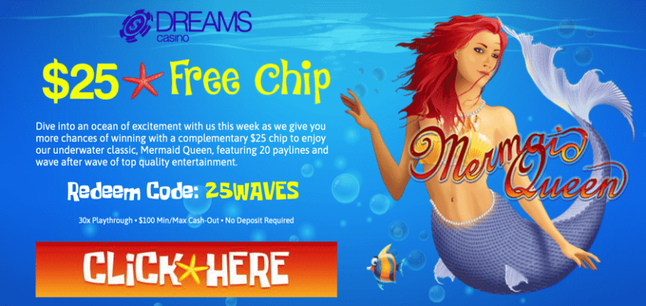 mermaid queen bonus code - dreams casino