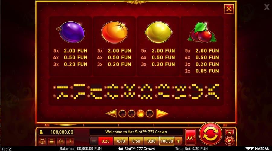 Hot Slot™: 777 Crown Video Slot paytable