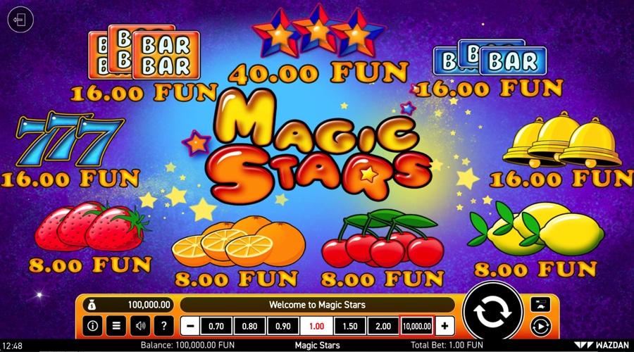 Magic Stars Fruit Machine paytable
